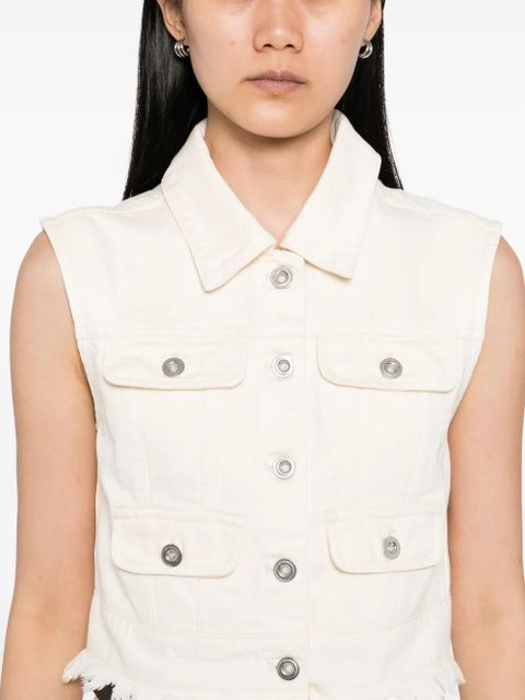 Self-Portrait sleeveless denim jacket - Neutrals