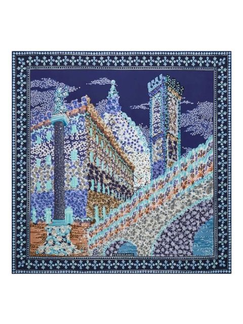 Ferragamo palazzo print square scarf - Blue - zdjęcie produktu nr 1