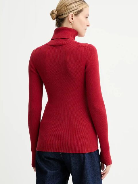 Calvin Klein Jeans sweter damski kolor bordowy lekki z golfem LV047D350G