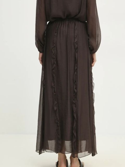 Answear.LAB spódnica kolor brązowy maxi rozkloszowana