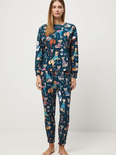 Medicine piżama bawełniana kolor turkusowy bawełniana