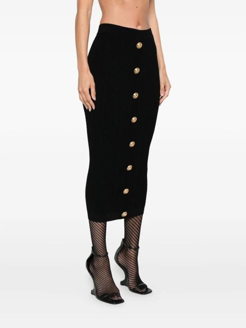 Balmain cable-knit button-front midi fitted skirt - Black