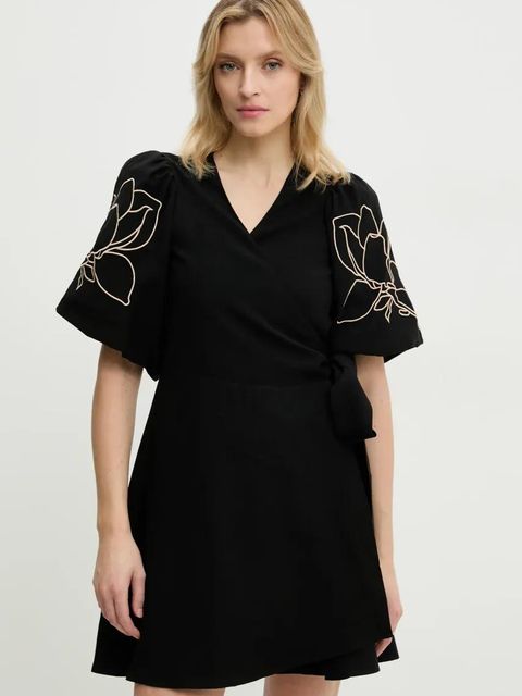 Answear.LAB sukienka z lnem kolor czarny mini rozkloszowana - zdjęcie produktu nr 1