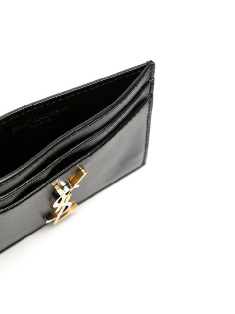 Saint Laurent logo-plaque leather cardholder - Black