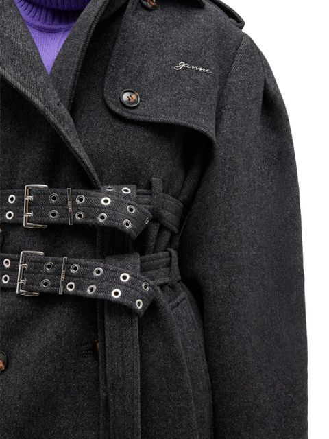 GANNI belted double-breasted coat - Grey