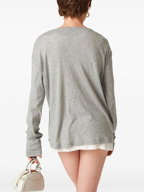 Miu Miu logo-patch T-shirt - Grey