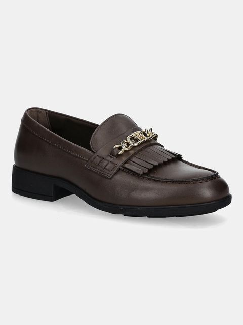 Tommy Hilfiger mokasyny skórzane TH CHAIN FRINGE LEATHER LOAFER damskie kolor brązowy na płaskim obcasie FW0FW08971 - zdjęcie produktu nr 1