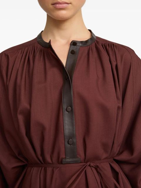 Yves Salomon leather-trim belted midi dress - Brown