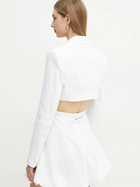 Bardot sukienka lniana kolor biały mini prosta 59860DB