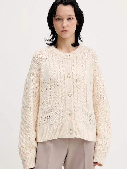 Tommy Jeans kardigan z dodatkiem wełny damski kolor beżowy ciepły DW0DW22511 - zdjęcie produktu nr 1