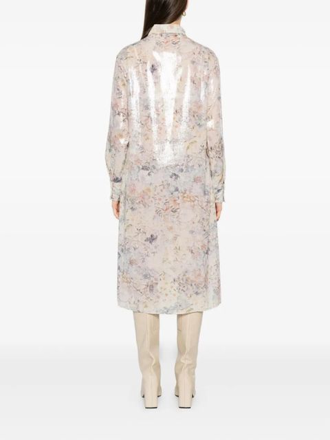 Golden Goose sequin floral shirt midi day dress - Neutrals