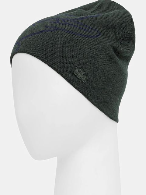 Lacoste czapka wełniana kolor zielony z cienkiej dzianiny wełniana RB3021 - zdjęcie produktu nr 2
