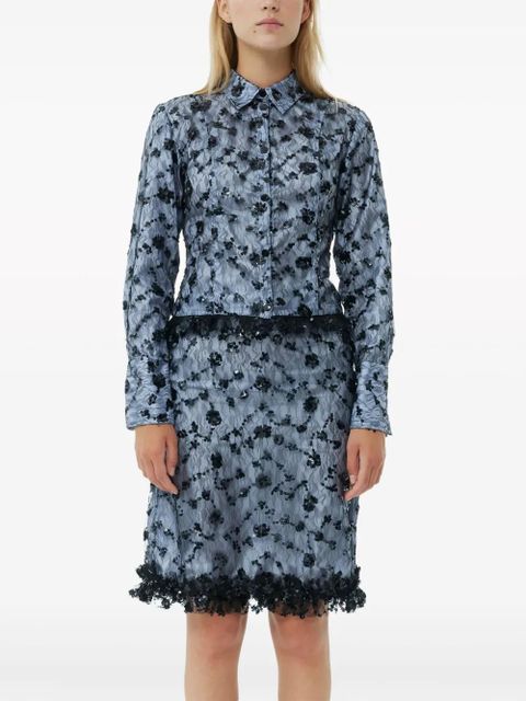 GANNI sequin-embellished cropped shirt - Blue