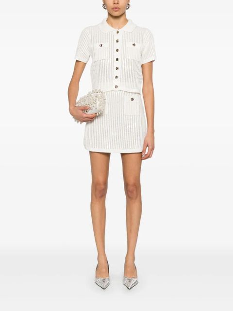 Self-Portrait sequined crochet cardigan - White