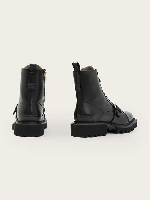 AllSaints workery skórzane Tori Boot damskie kolor czarny na płaskim obcasie W119FB