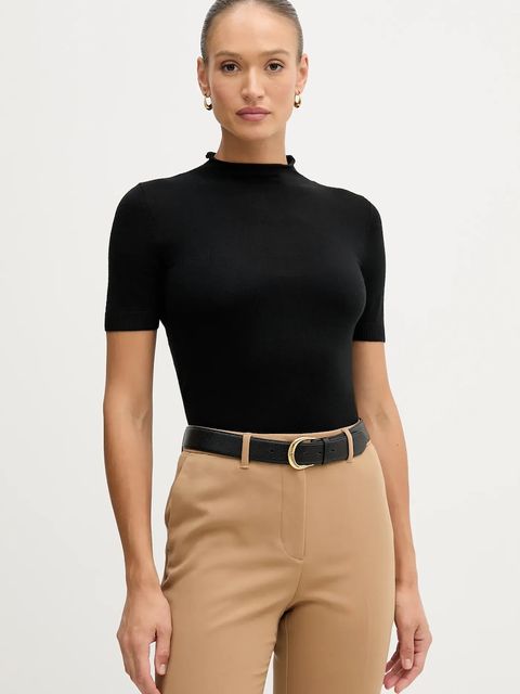 Sisley sweter z dodatkiem wełny damski kolor czarny z półgolfem 11BAM105P - zdjęcie produktu nr 1