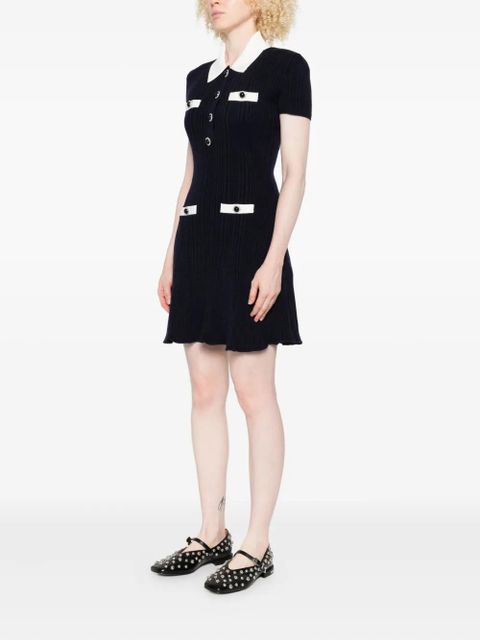 Self-Portrait collared button-detail mini dress - Blue - zdjęcie produktu nr 2