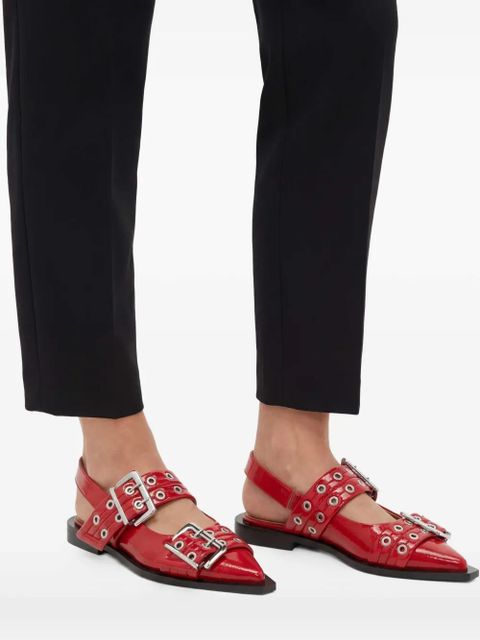 GANNI Wide Welt buckled ballerina shoes - Red