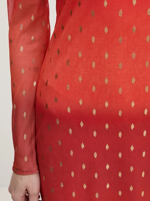 Never Fully Dressed sukienka Sunset Mesh kolor pomarańczowy midi prosta NFDDR1747