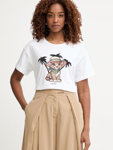 Liu Jo T-shirt damski bawełniany z elastanem - zdjęcie produktu nr 1