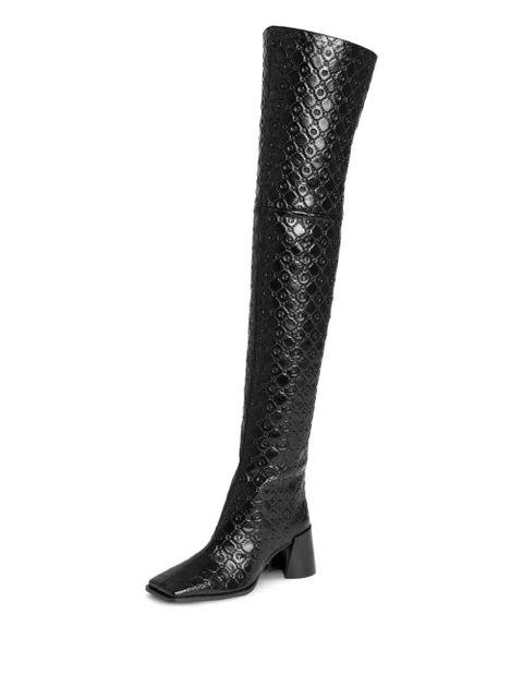Marine Serre 65mm monogram-embossed leather boots - Black