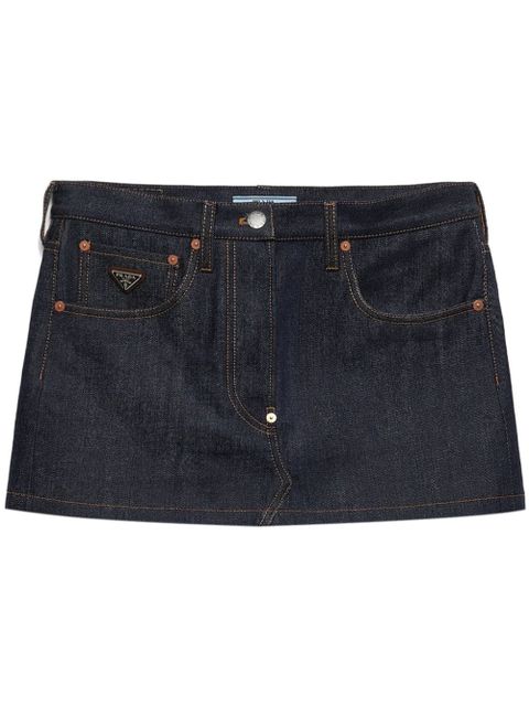 Prada triangle-logo denim miniskirt - Blue