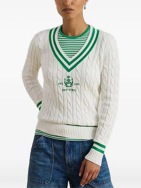 Lauren Ralph Lauren cable knit V-neck sweater - White - zdjęcie produktu nr 1