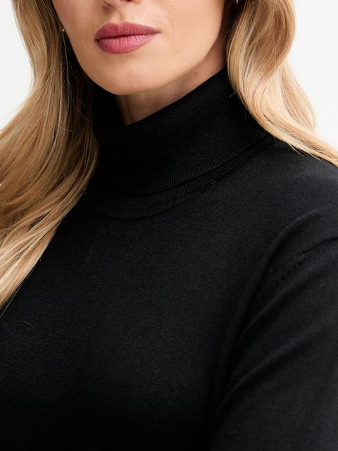 Calvin Klein sweter z dodatkiem wełny damski kolor czarny lekki z golfem LV044D371G