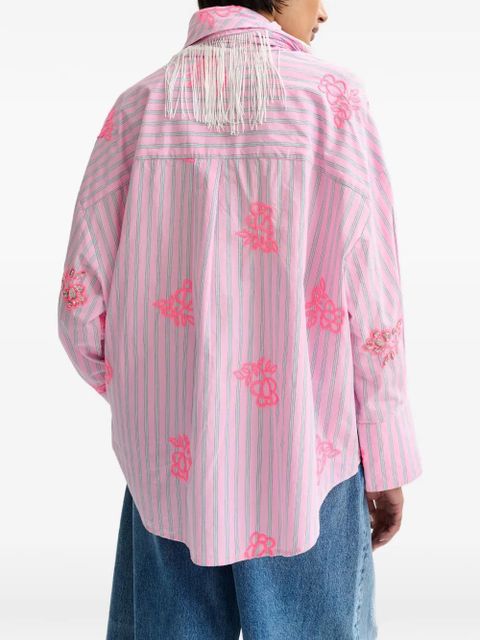 Essentiel Antwerp pinstripe floral embroidery shirt - Pink