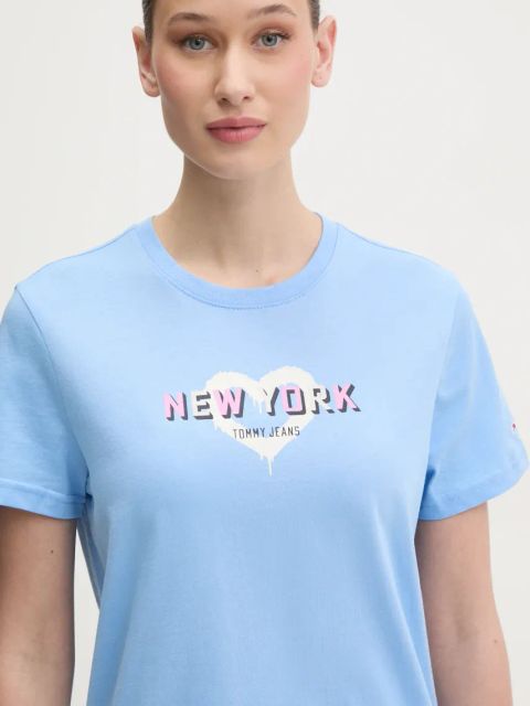 Tommy Jeans t-shirt bawełniany damski kolor niebieski DW0DW21769