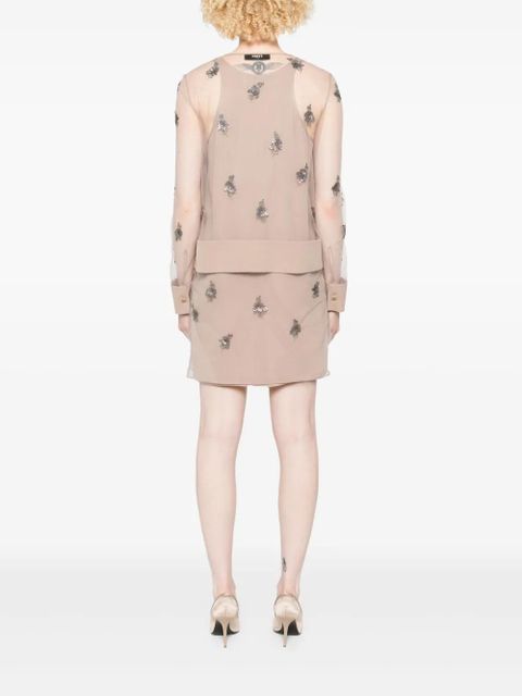FENDI embroidered tulle mini dress - Neutrals
