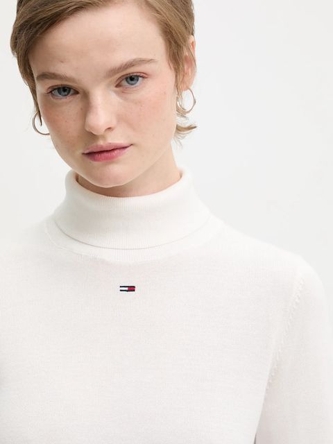 Tommy Jeans sweter bawełniany damski kolor biały lekki z golfem DW0DW21672