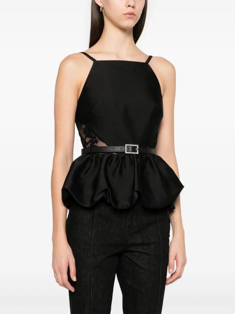Self-Portrait taffeta peplum top - Black
