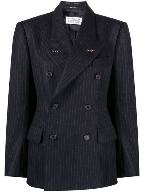 Maison Margiela pinstripe double-breasted wool blazer - Blue - zdjęcie produktu nr 1