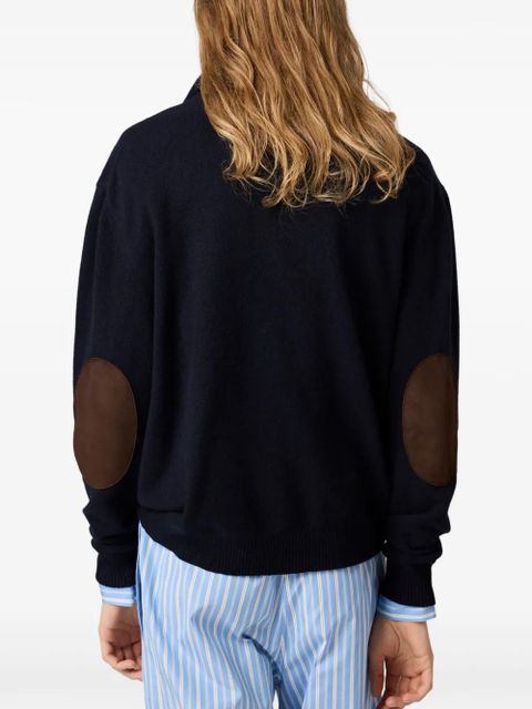 Miu Miu suede-patch half-zip sweater - Blue