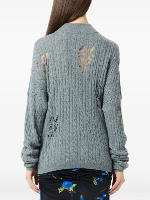Blumarine cable-knit distressed sweater - Grey