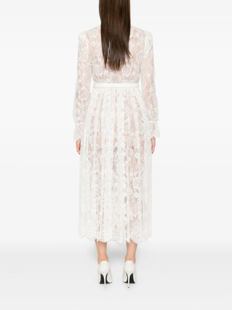 Self-Portrait lace pussy-bow midi dress - White