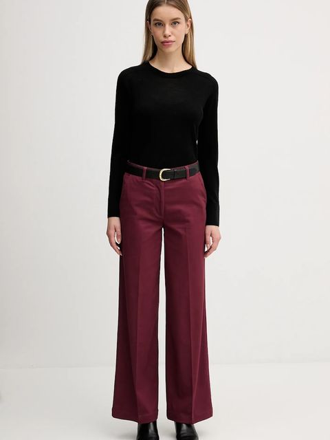 Sisley spodnie damskie kolor bordowy szerokie high waist 4AI6LE03G