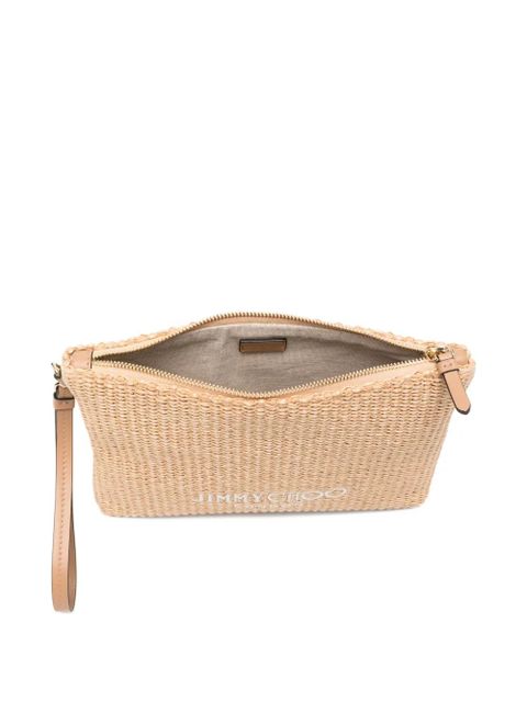 Jimmy Choo logo-embroidered woven clutch bag - Neutrals
