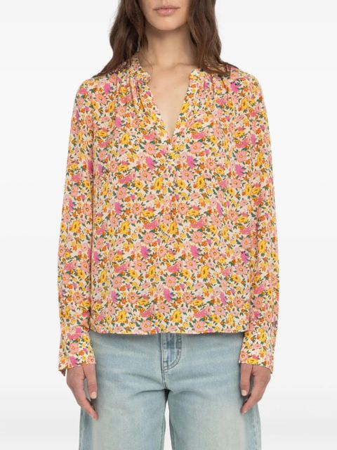 Zadig&Voltaire Tink floral-print V-neck tunic top - Yellow