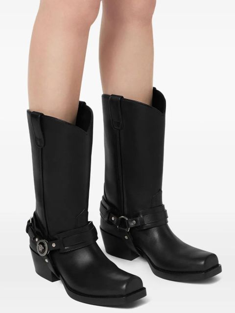 Versace leather cowboy boots - Black