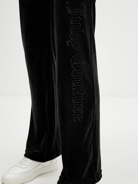 Juicy Couture spodnie dresowe welurowe damskie kolor czarny gładkie JCWBJ225311
