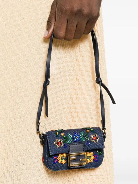 FENDI nano Baguette embroidered-flowers mini bag - Blue - zdjęcie produktu nr 2
