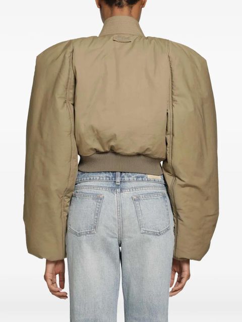 Alexander McQueen exaggerated-shoulder cropped bomber jacket - Neutrals