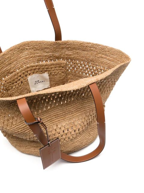 Manebi logo-tag raffia tote bag - Neutrals