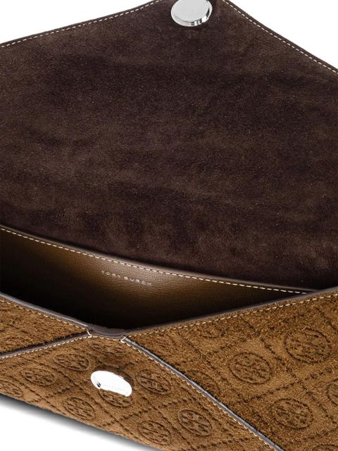 Tory Burch logo-monogram clutch - Brown