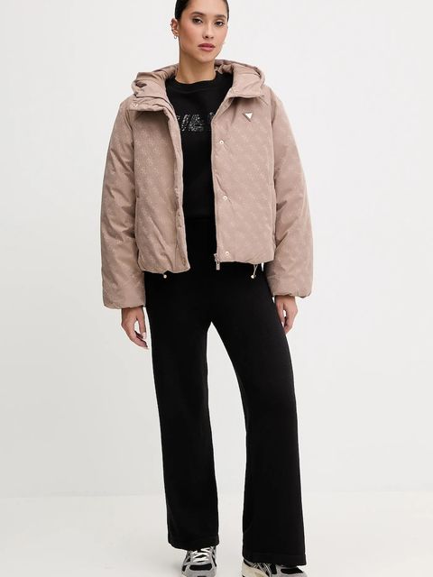 Guess kurtka 4G kolor beżowy zimowa oversize V5BL07 WGLW2