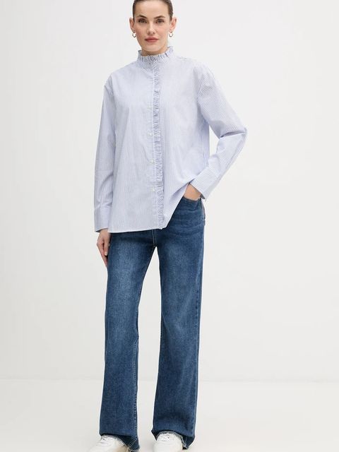 Tommy Hilfiger koszula bawełniana damska kolor niebieski relaxed ze stójką WW0WW46848