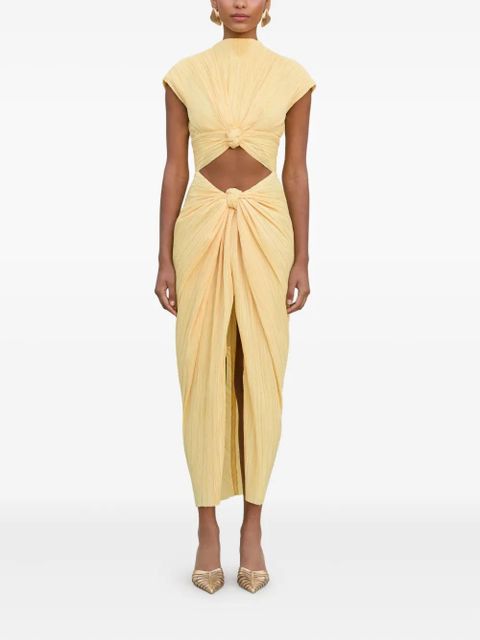 Cult Gaia knot-detail pleated midi dress - Yellow