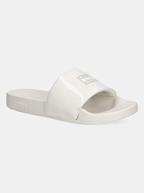 Tommy Jeans klapki FLAG POOL SLIDE PATENT damskie kolor beżowy EN0EN02901 - zdjęcie produktu nr 1